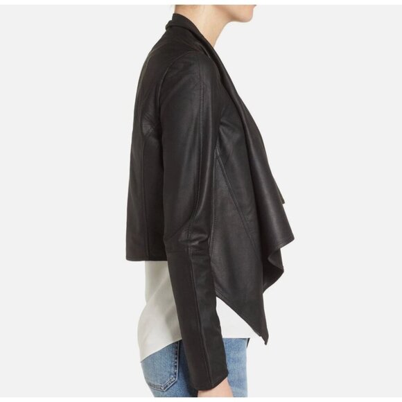 LAMARQUE Madison Draped black leather womens jacket size small wear multiple way - Picture 5 of 10